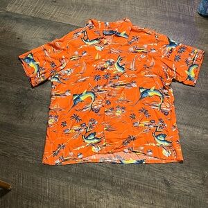Vintage Ralph Lauren Orange Tropical Print Men's Shirt